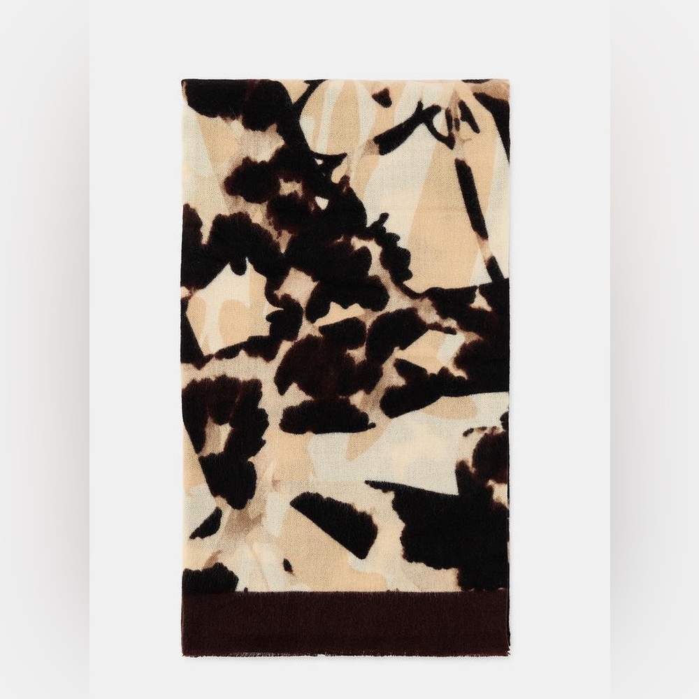 ZARA Abstract floral print brown, tan & ivory large soft scarf /shawl NWT